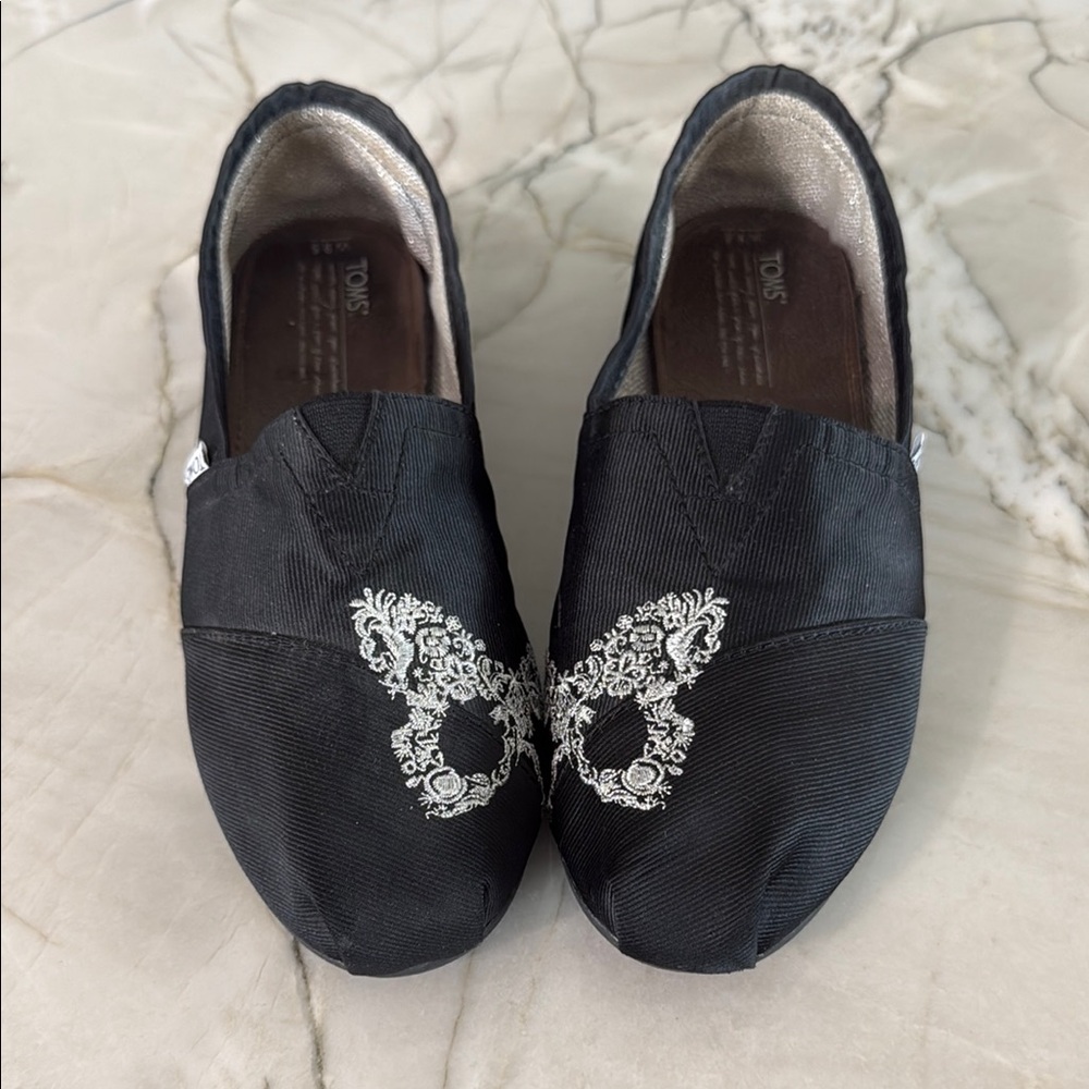Toms Black Rhinestone Butterfly Loafers